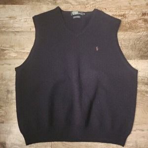 Polo Ralph Lauren Mens Navy Vintage V-Neck Lambs Wool Extra Large XL